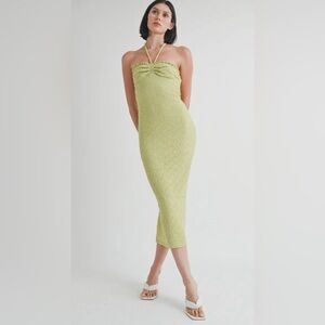 Elegant Textured Midi Dress in Light Green